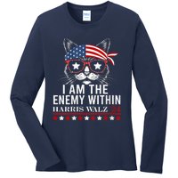 I Am The Enemy Within Harris Walz 2024 Usa Voting Cat Lovers Ladies Long Sleeve Shirt