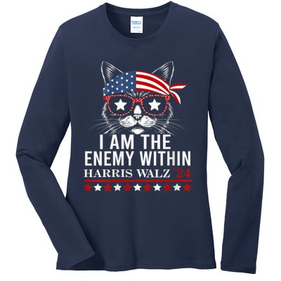 I Am The Enemy Within Harris Walz 2024 Usa Voting Cat Lovers Ladies Long Sleeve Shirt