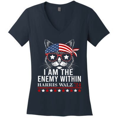 I Am The Enemy Within Harris Walz 2024 Usa Voting Cat Lovers Women's V-Neck T-Shirt