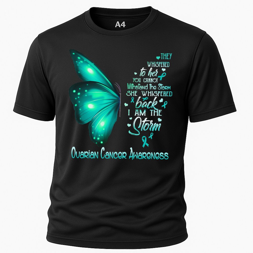 I Am The Storm Ovarian Cancer Awareness Butterfly Cooling Performance Crew T-Shirt