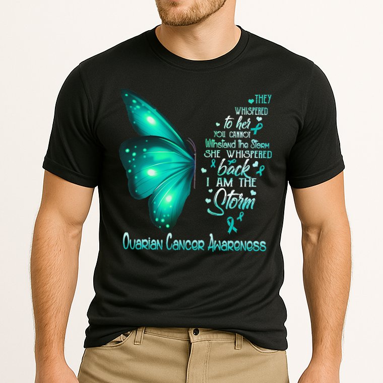 I Am The Storm Ovarian Cancer Awareness Butterfly Cooling Performance Crew T-Shirt