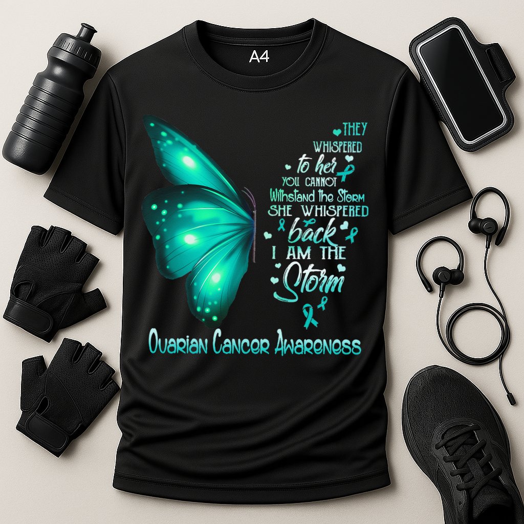 I Am The Storm Ovarian Cancer Awareness Butterfly Cooling Performance Crew T-Shirt