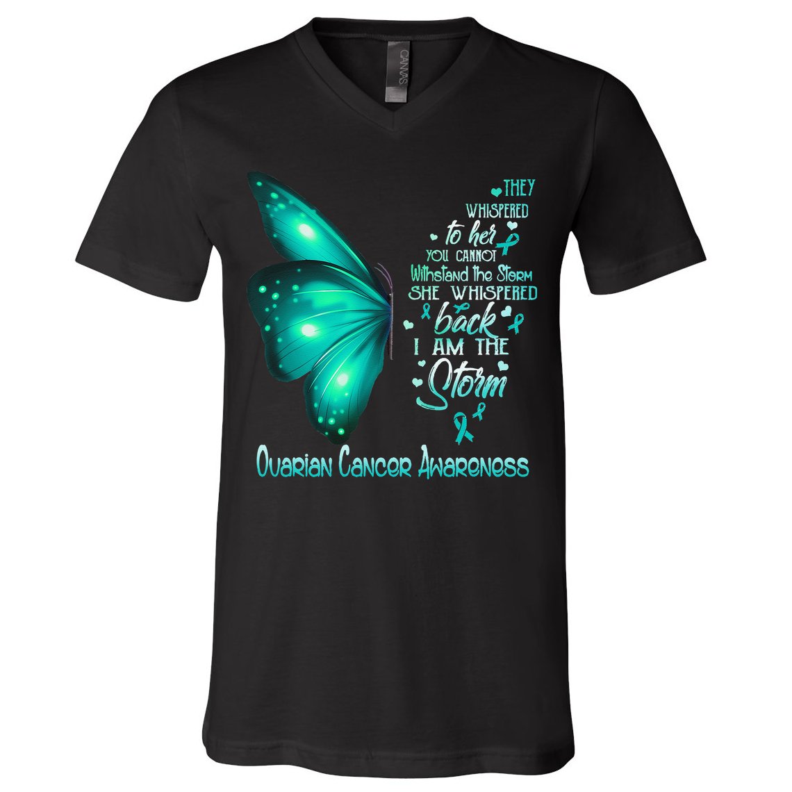 I Am The Storm Ovarian Cancer Awareness Butterfly V-Neck T-Shirt