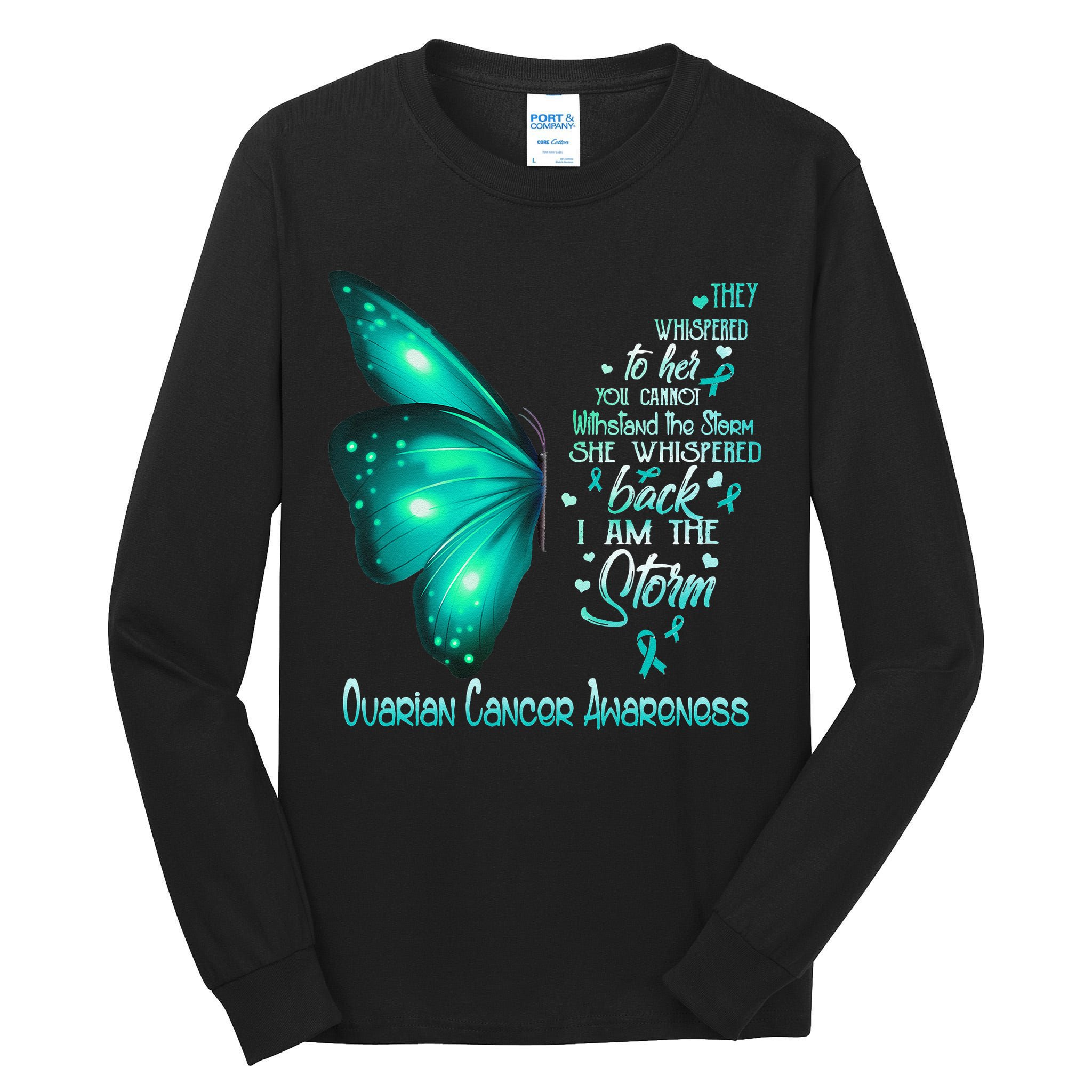 I Am The Storm Ovarian Cancer Awareness Butterfly Tall Long Sleeve T-Shirt
