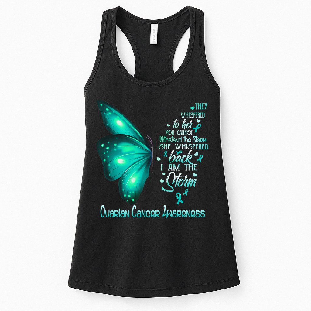 I Am The Storm Ovarian Cancer Awareness Butterfly Womens Tank Top