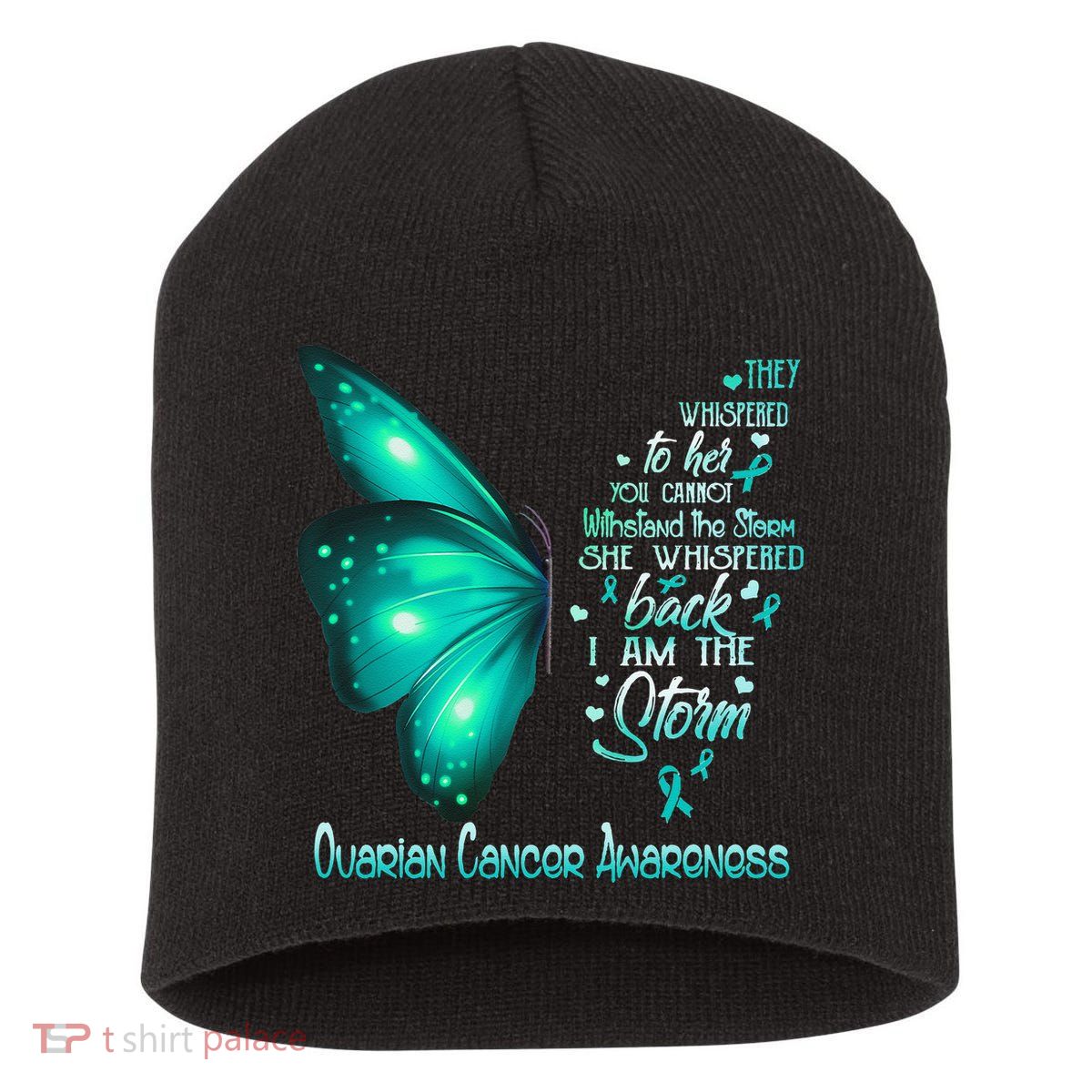 I Am The Storm Ovarian Cancer Awareness Butterfly Short Acrylic Beanie