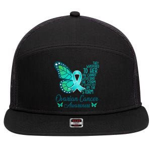 I Am The Storm Ovarian Cancer Awareness Teal Butterfly 7 Panel Mesh Trucker Snapback Hat