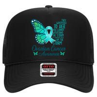 I Am The Storm Ovarian Cancer Awareness Teal Butterfly High Crown Mesh Back Trucker Hat