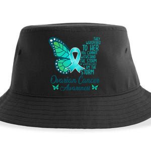 I Am The Storm Ovarian Cancer Awareness Teal Butterfly Sustainable Bucket Hat