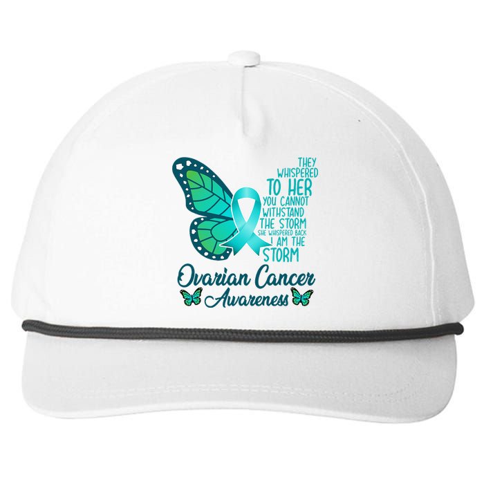 I Am The Storm Ovarian Cancer Awareness Teal Butterfly Snapback Five-Panel Rope Hat