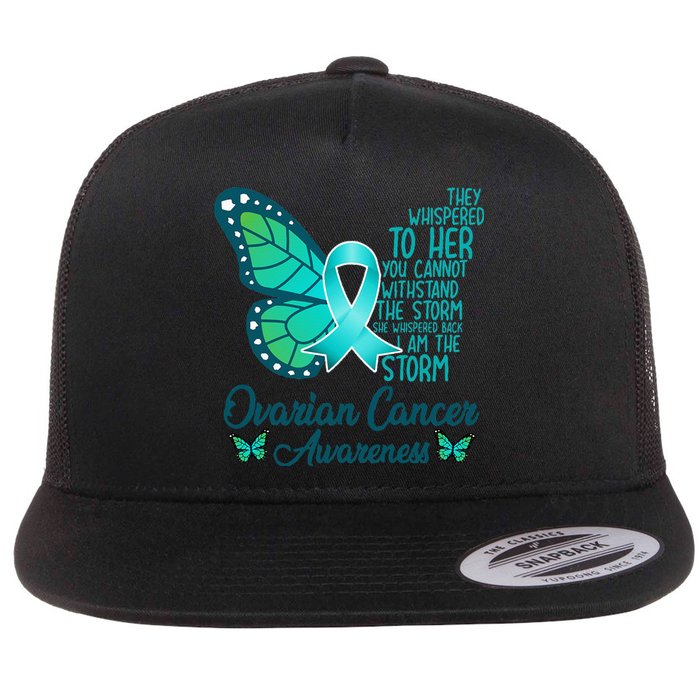 I Am The Storm Ovarian Cancer Awareness Teal Butterfly Flat Bill Trucker Hat