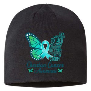 I Am The Storm Ovarian Cancer Awareness Teal Butterfly Sustainable Beanie