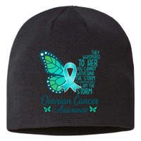 I Am The Storm Ovarian Cancer Awareness Teal Butterfly Sustainable Beanie