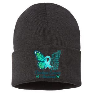 I Am The Storm Ovarian Cancer Awareness Teal Butterfly Sustainable Knit Beanie