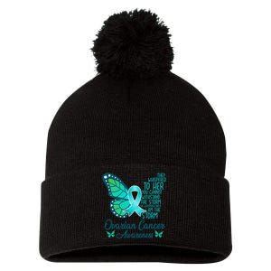 I Am The Storm Ovarian Cancer Awareness Teal Butterfly Pom Pom 12in Knit Beanie