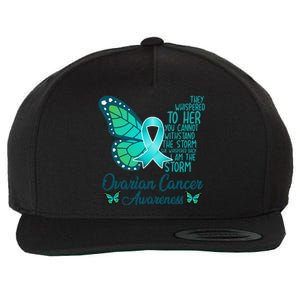 I Am The Storm Ovarian Cancer Awareness Teal Butterfly Wool Snapback Cap