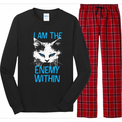 I Am The Enemy Within Kamala Harris 2024 Merch Usa Cat Face Vote Long Sleeve Pajama Set