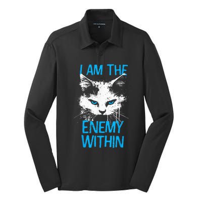 I Am The Enemy Within Kamala Harris 2024 Merch Usa Cat Face Vote Silk Touch Performance Long Sleeve Polo