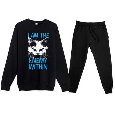 I Am The Enemy Within Kamala Harris 2024 Merch Usa Cat Face Vote Premium Crewneck Sweatsuit Set