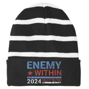 I Am The Enemy Within Harris Walz 2024 Enemy Within Striped Beanie with Solid Band