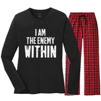 I Am The Enemy Within Pun Vintage The Enemy Within Women's Long Sleeve Flannel Pajama Set 