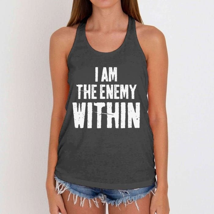 I Am The Enemy Within Pun Vintage The Enemy Within Women's Knotted Racerback Tank