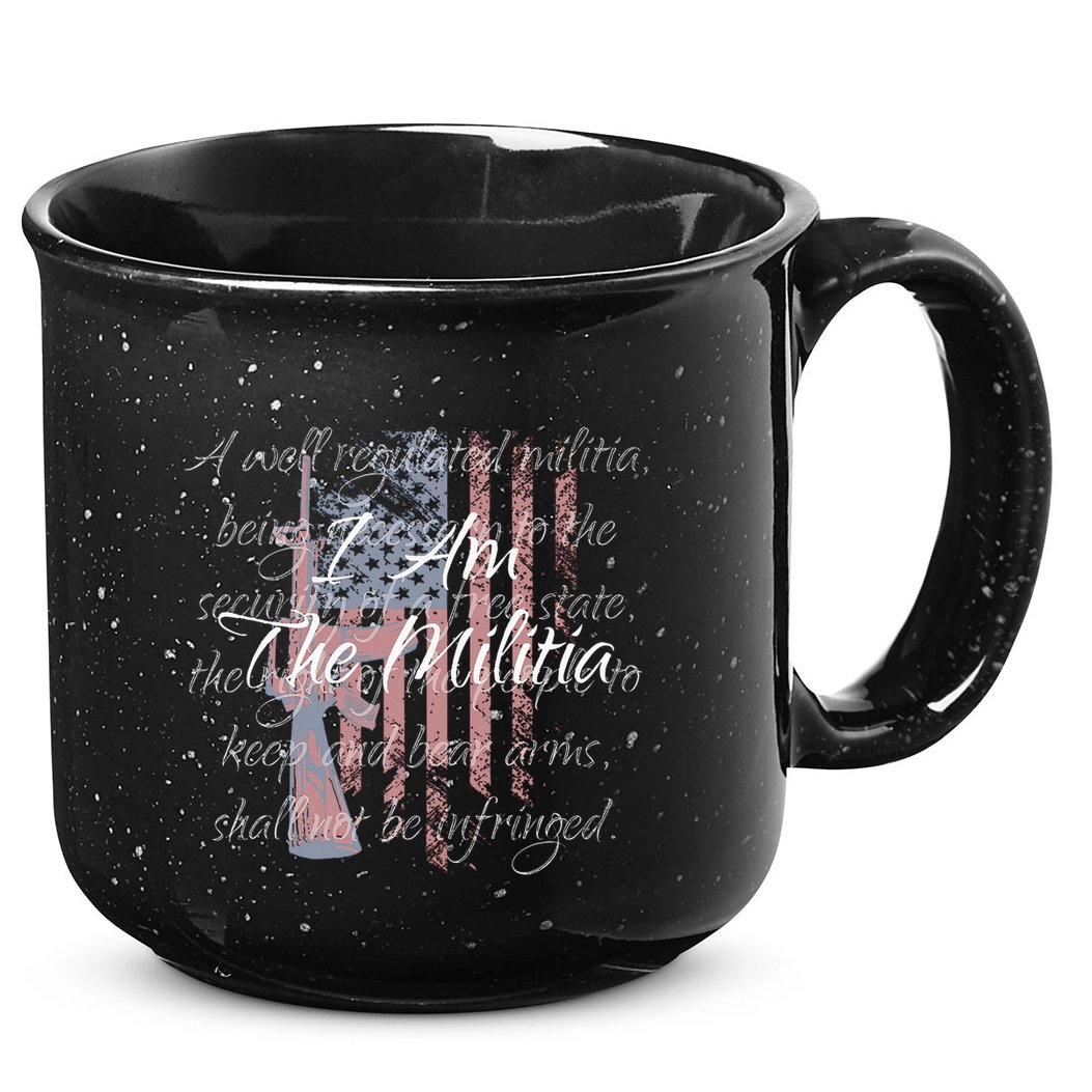 I Am The Militia Pro 2nd Amendment Proud American Flag Gift 15oz Campfire Ceramic Mug