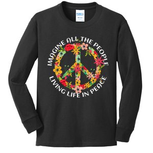 Imagine All The People Living Life In Peace Kids Long Sleeve Shirt