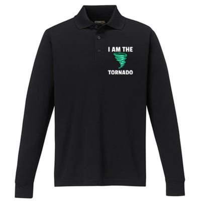 I Am The Storm Twister Tornado Hurricane Meteorologist Performance Long Sleeve Polo