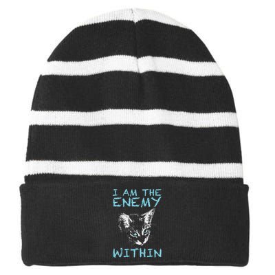 I Am The Enemy Within Kamala Harris 2024 Striped Beanie with Solid Band