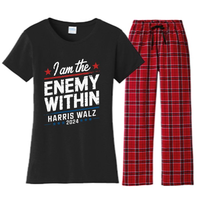 I Am The Enemy Within Harris Walz 2024 American Women's Flannel Pajama Set