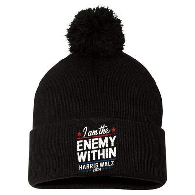 I Am The Enemy Within Harris Walz 2024 American Pom Pom 12in Knit Beanie