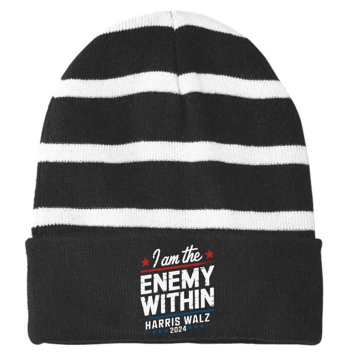 I Am The Enemy Within Harris Walz 2024 American Striped Beanie with Solid Band