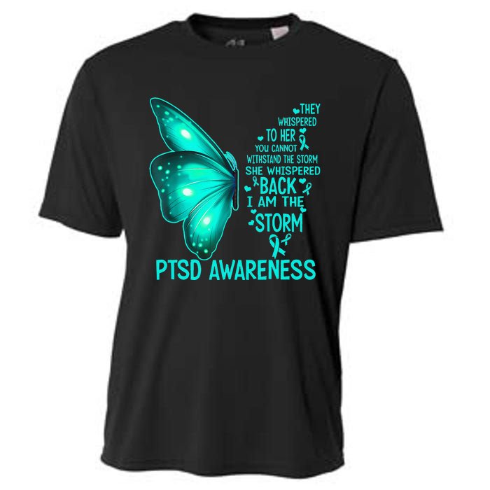 I Am The Storm PTSD Awareness Butterfly Cooling Performance Crew T-Shirt