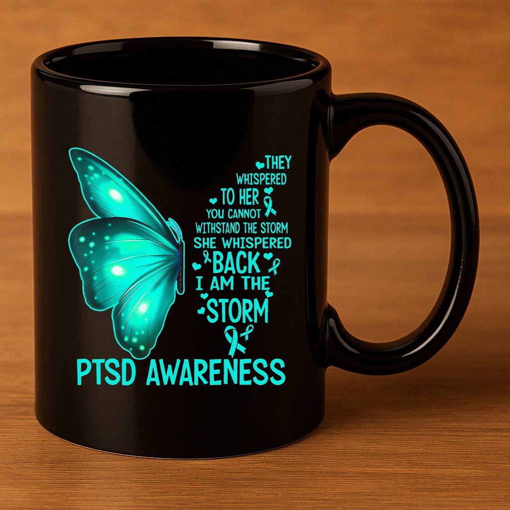 I Am The Storm PTSD Awareness Butterfly 11oz C Handle Ceramic Mug