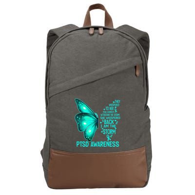 I Am The Storm PTSD Awareness Butterfly Cotton Canvas Backpack