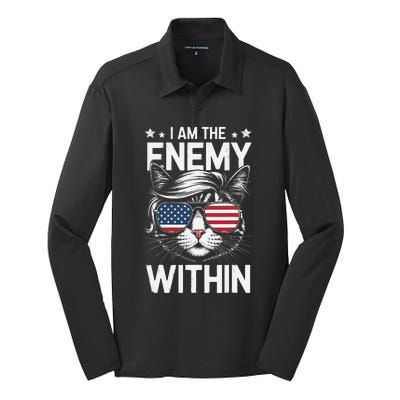 I Am The Enemy Within Funny Cat Lovers Silk Touch Performance Long Sleeve Polo