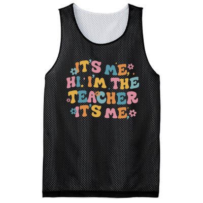 I Am Teacher It's Me Boho Groovy Mesh Reversible Basketball Jersey Tank