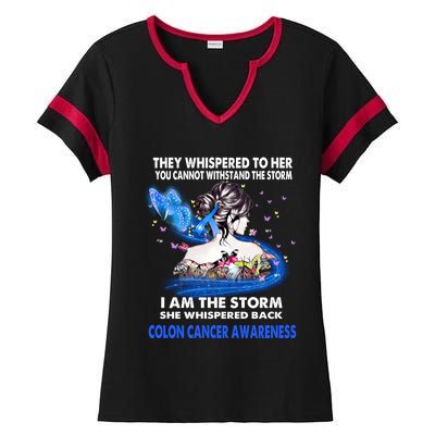 I Am The Storm Colon Cancer Awareness Gift Ladies Halftime Notch Neck Tee