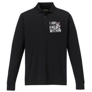 I Am The Enemy Within Kamala Harris 2024 Cat Lovers Funny Performance Long Sleeve Polo