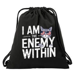 I Am The Enemy Within Kamala Harris 2024 Cat Lovers Funny Drawstring Bag