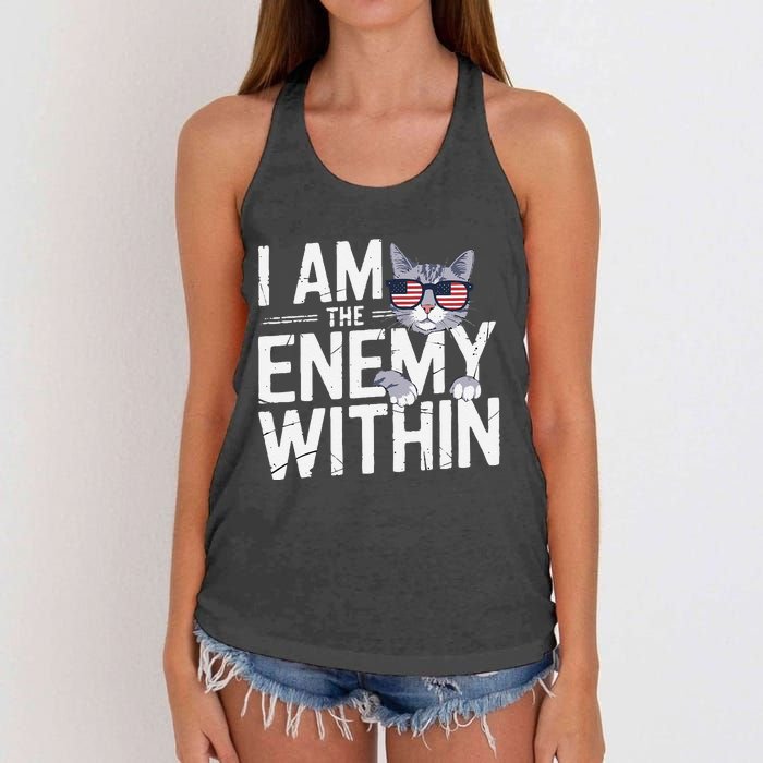 I Am The Enemy Within Kamala Harris 2024 Cat Lovers Funny Women's Knotted Racerback Tank