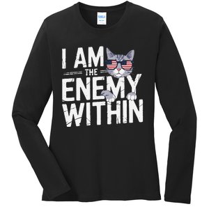 I Am The Enemy Within Kamala Harris 2024 Cat Lovers Funny Ladies Long Sleeve Shirt