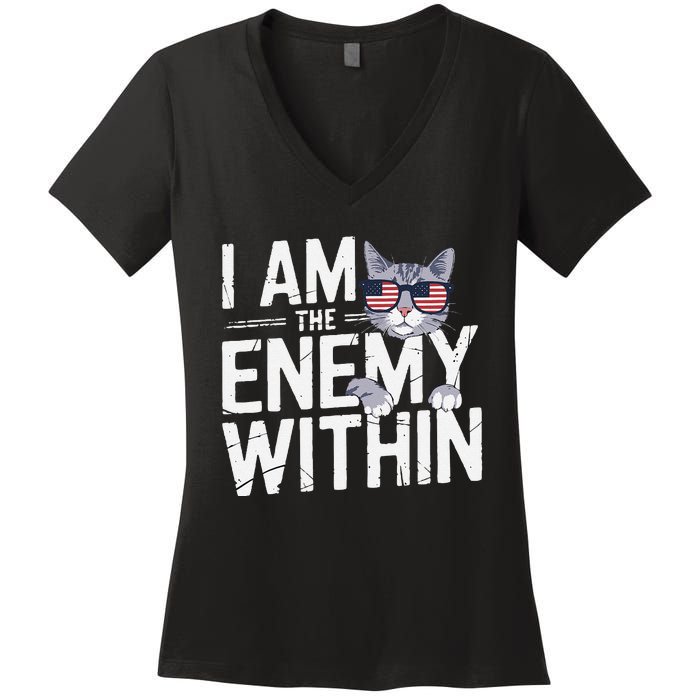 I Am The Enemy Within Kamala Harris 2024 Cat Lovers Funny Women's V-Neck T-Shirt