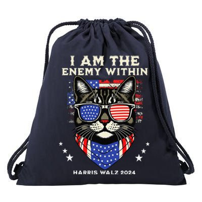 I Am The Enemy Within Harris Walz 2024 Drawstring Bag