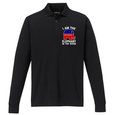 I Am The Elephant In The Room  Funny Pro-Trump 2024  Performance Long Sleeve Polo