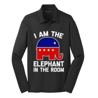 I Am The Elephant In The Room  Funny Pro-Trump 2024  Silk Touch Performance Long Sleeve Polo