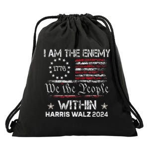 I Am The Enemy Within Harris Walz 2024 Drawstring Bag