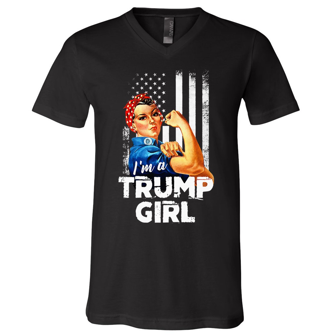 IM A Trump Girl Rosie The Riveter Us Flag V-Neck T-Shirt