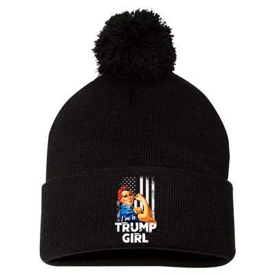 IM A Trump Girl Rosie The Riveter Us Flag Pom Pom 12in Knit Beanie